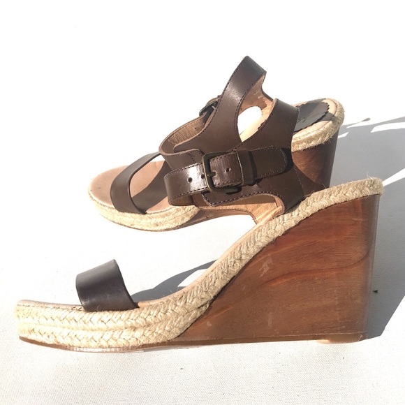 J.Crew Brown Leather Wedge Sandals 10 shoes - Picture 5 of 9